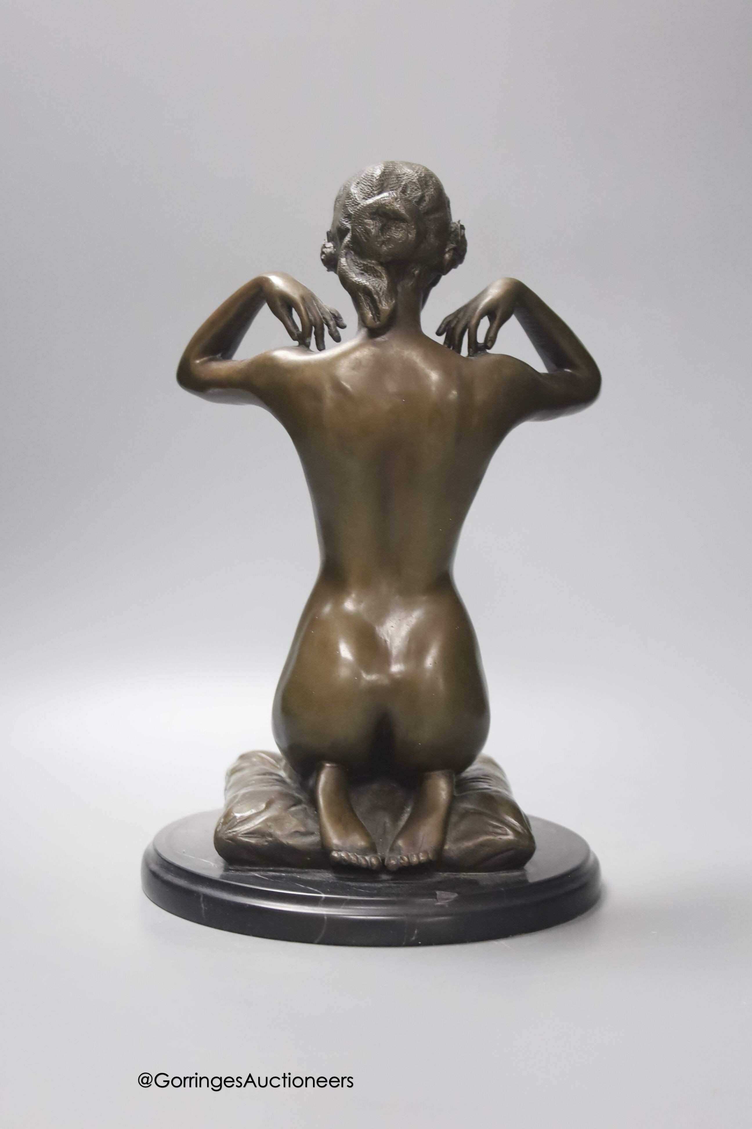 After Ponsard, a bronze of a kneeling nude, height 29cm